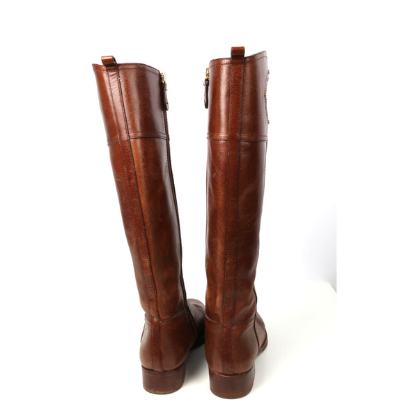 TORY BURCH Kiernan Riding Brown Leather Logo Knee High Boots Size 7M - Picture 11 of 16